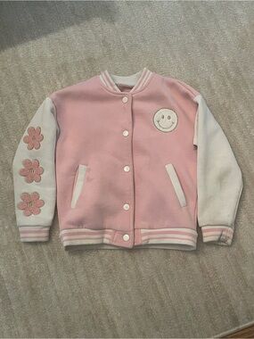 Pink & White Floral Smile Varsity Jacket 6